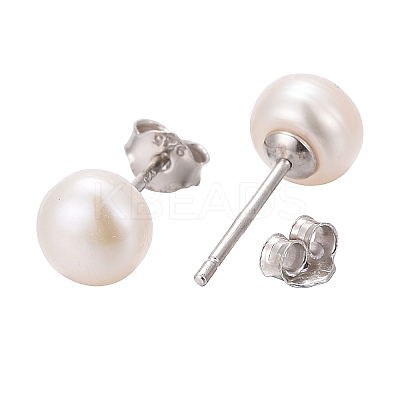 Anti-Tarnish Pearl Ball Stud Earrings X-EJEW-Q701-01A-1