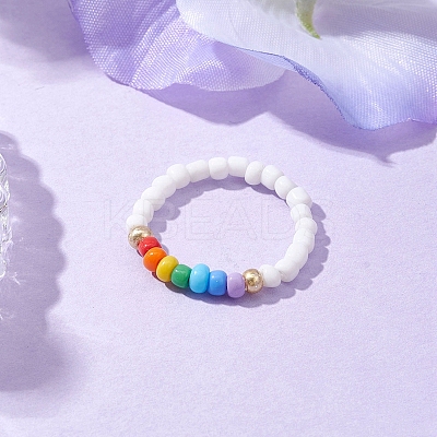 Glass Seed Beaded Stretch Rings for Women RJEW-JR00657-1