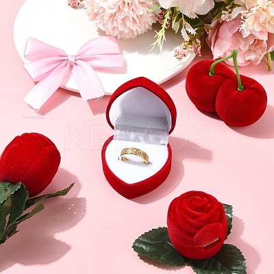 1Pc Valentine's Day Cherry Shaped Velvet Ring Gift Boxes VBOX-YW0001-01-1