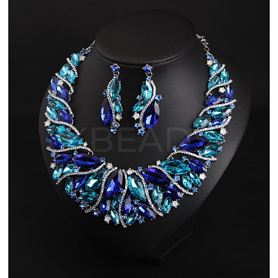 Alloy Rhinestone Pendant Necklaces & Teardrop Stud Dangle Earring Sets for Women WG99E9F-03-1