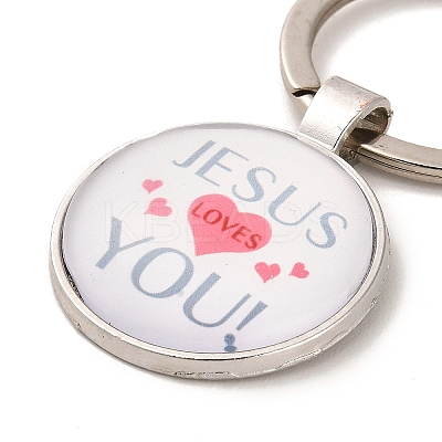 I Love Jesus Symbol Glass Pendant Keychain with Alloy Jesus Fish Charm KEYC-G058-01B-1