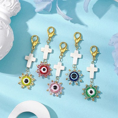 Evil Eye Glass & Resin Pendant Decoration HJEW-MZ00072-1