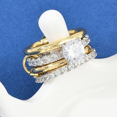 Brass Micro Pave Cubic Zirconia Plain Band Finger Rings for Women RJEW-P160-01F-G01-1