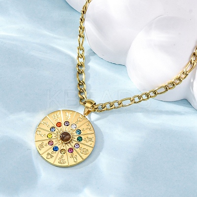 304 Stainless Steel Colorful Rhinestone Zodiac Pendant Necklaces for Women NJEW-U032-02G-1