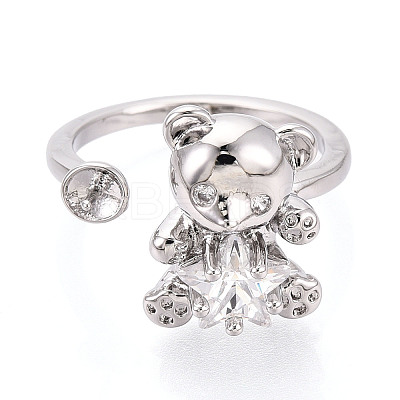 Bear Brass Micro Pave Clear Cubic Zirconia Cuff Ring Settings KK-T076-32P-1