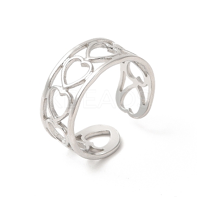 Non-Tarnish 304 Stainless Steel Hollow Out Heart Open Cuff Ring for Women LS-RJEW-E063-19P-1