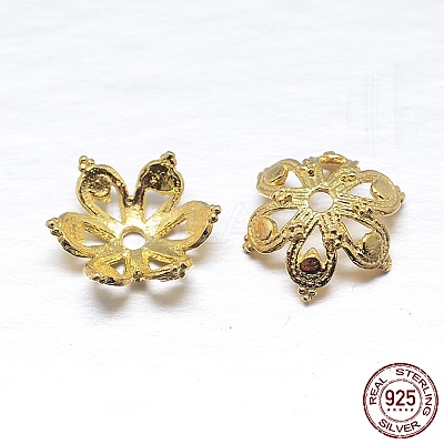 Real 18K Gold Plated 6-Petal 925 Sterling Silver Bead Caps STER-M100-03-1