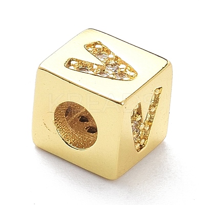 Real 18K Gold Plated Brass Micro Pave Clear Cubic Zirconia Beads ZIRC-L091-076G-V-1