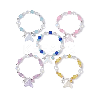 5Pcs 5 Color Glass & ABS Plastic Imitation Pearl Beaded Stretch Bracelets Set BJEW-JB09747-S-1