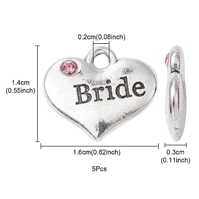 Wedding Theme Antique Silver Tone Tibetan Style Heart with Bride Rhinestone Charms TIBEP-YW0001-37A-1