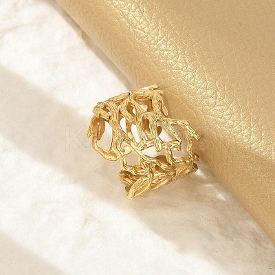 304 Stainless Steel Hollow Wide Cuff Rings for Women RJEW-G338-24G-1