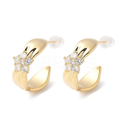 Brass Micro Pave Clear Cubic Zirconia Stud Earrings EJEW-Z104-01G-1