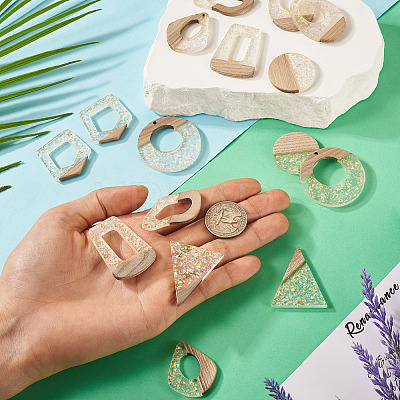 16Pcs 8 Style Wooden Pendants FIND-TA0005-92-1