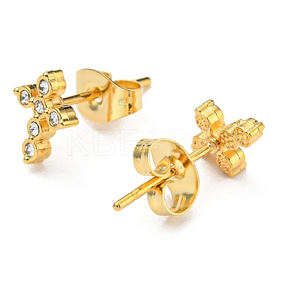 PVD Vacuum Plating 304 Stainless Steel Stud Earrings with Rhinestone for Women STAS-D087-19G-1