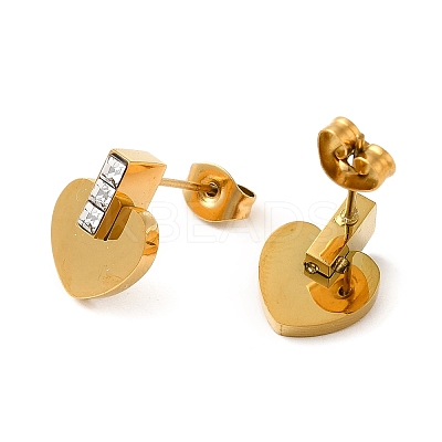 Ion Plating(IP) 304 Stainless Steel Heart Stud Earrings with Rhinestone STAS-D089-17G-1