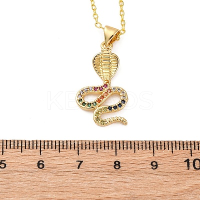 Brass Micro Pave Colorful Cubic Zirconia Snake Pendant Necklaces LS-NJEW-S438-02H-G-1