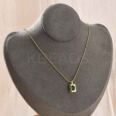 304 Stainless Steel Green Cubic Zirconia Pendant Necklaces for Women NJEW-C078-01D-G-1