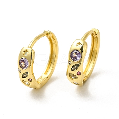 Cubic Zirconia Star & Heart Geometry Hoop Earrings X-EJEW-E270-32G-1