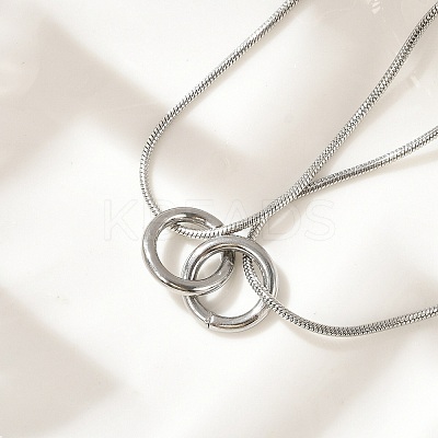 304 Stainless Steel Double Layer Snake Chain 2-Ring Link Necklaces LS-NJEW-R017-01P-1