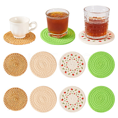 8Pcs 4 Styles Rattan & Cotton Mat AJEW-MB0001-02-1