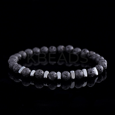 Natural Lava Rock Round Beads Stretch Bracelets for Men LS-WJ7927-1