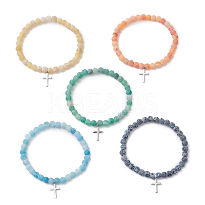 Cross 201 Stainless Steel Charm Bracelets BJEW-JB13251-1