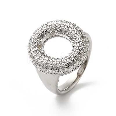 Letter Brass Micro Pave Clear Cubic Zirconia Open Cuff Ring for Women RJEW-N046-03O-P-1