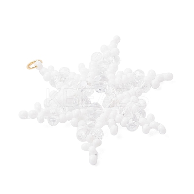 Glass Seed Beaded Snowflake Pendants PALLOY-MZ00890-02-1