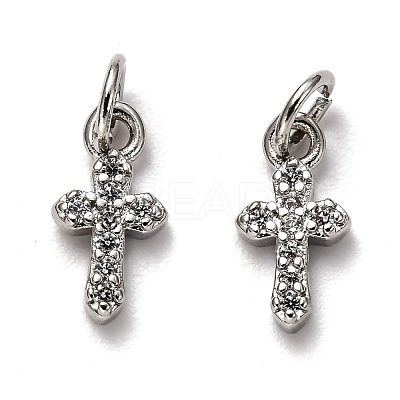 Brass Micro Pave Cubic Zirconia Tiny Cross Charms ZIRC-H119-04P-1