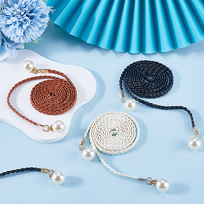 Imitation Leather Braided Chain Belts with Imitation Pearl AJEW-CP0008-67B-1