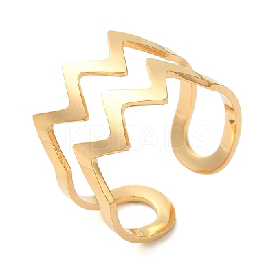 Double Layer Wave 304 Stainless Steel Open Cuff Rings for Women RJEW-N048-08G-1