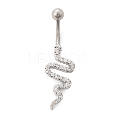Alloy Rhinestone Snake Curved Barbell Belly Rings AJEW-R007-03P-04-1