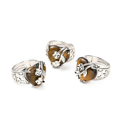 Natural Tiger Eye Adjustable Rings RJEW-P043-03P-16-1