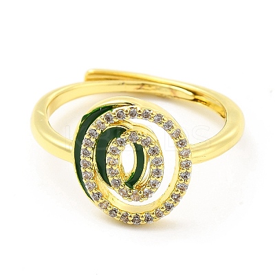 Mixed Color Enamel Initial Letter Adjustable Ring with Clear Cubic Zirconia RJEW-P045-01G-O-1