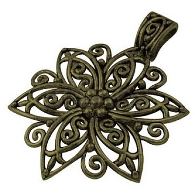 Tibetan Style Alloy Flower Big Pendants LS-TIBEP-LF9727YKG-AB-LF-1
