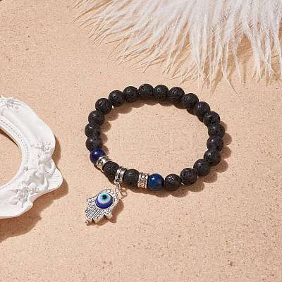 Natural Lava Rock & Lapis Lazuli(Dyed) Stretch Bracelet BJEW-TA00148-1
