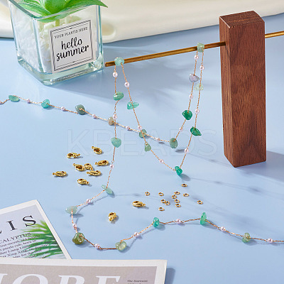 3m Natural Green Aventurine Chips & ABS Plastic Imitation Pearl Beaded Chains Necklace Making Kits CHC-TA0001-30A-1