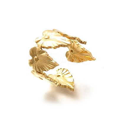 Leaf 201 Stainless Steel Open Cuff Ring for Women RJEW-A053-02E-G-1