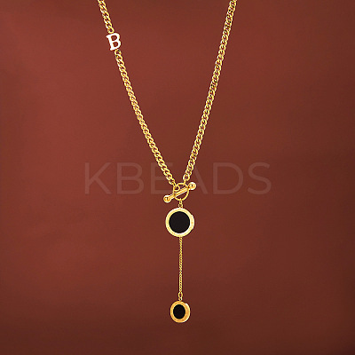 Flat Round with Letter B 316L Surgical Stainless Steel Black Acrylic Roman Numerals Pendant Y Necklaces for Women FS-WG00E23-01-1