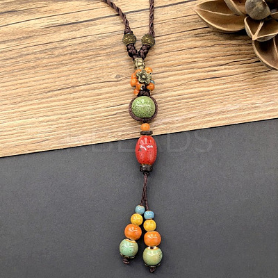 Ethnic Style Flower Alloy & Porcelain Tassel Pendant Long Necklaces for Women FS-WGC9E4C-02-1