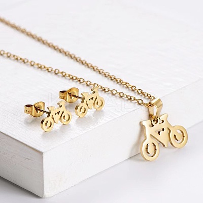 201 Stainless Steel Pendant Necklace & Stud Earring Sets FS-WGB816B-24-1