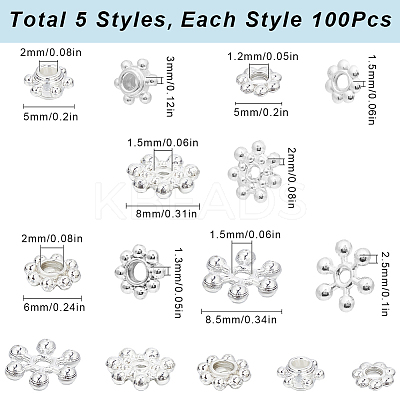 500Pcs 5 Styles Alloy Daisy Spacer Beads FIND-SP0002-22B-1