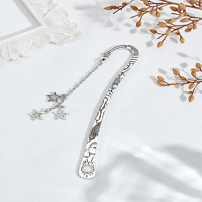 1Pc Luminous Alloy Hook Bookmarks with Star Charm AJEW-LP0005-99-1