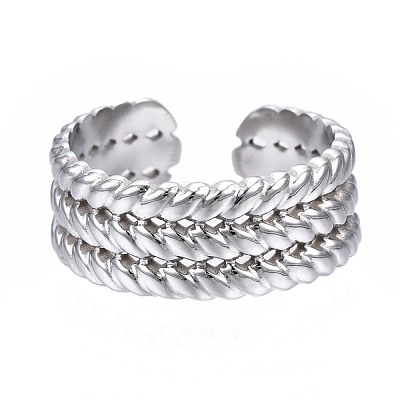 Non-Tarnish 304 Stainless Steel Twist Rope Open Cuff Ring RJEW-T023-47P-1