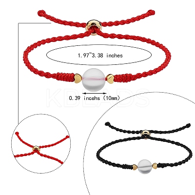 2Pcs 2 Colors Synthetic Moonstone Round Beaded Slider Bracelet BJEW-SW00057-01-1