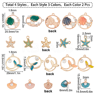 24Pcs 4 Style Zinc Alloy Enamel Pendants ENAM-SC0002-52-1