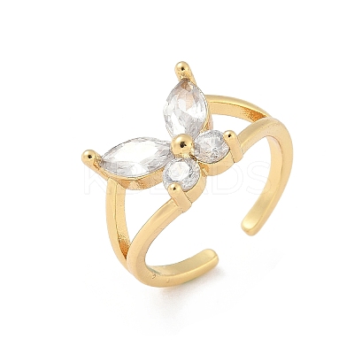 Brass Micro Pave Clear Cubic Zirconia Cuff Rings for Women RJEW-D307-01G-C-1