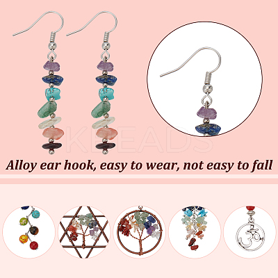 6 Pairs 6 Style Natural Mixed Gemstone Tree of Life Dangle Earrings EJEW-AN0003-18-1
