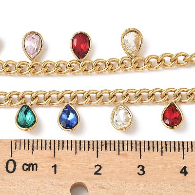 304 Stainless Steel Rhinestone Teardrop Tassel Twisted Chain Necklaces for Women LS-NJEW-V010-01G-01-1