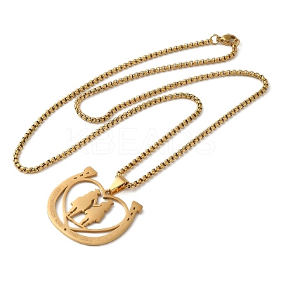 Horse Shoes with Couple 201 Stainless Steel Pendant Necklaces for Women and Men LS-NJEW-F324-04G-1